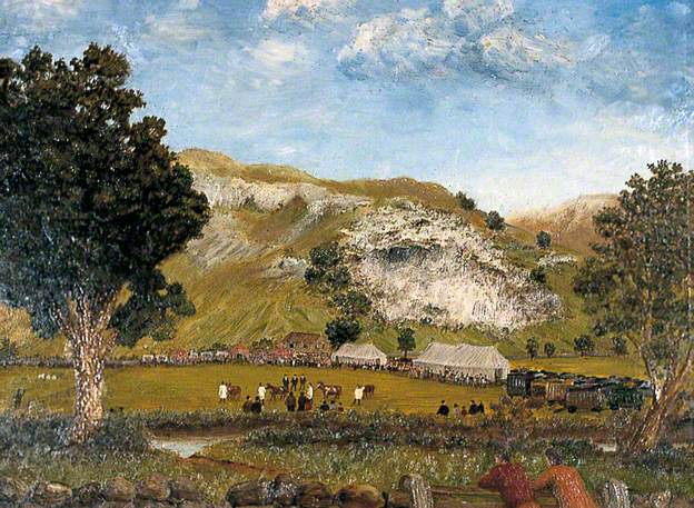 'The average farmer so completely exhausts his store of pessimism over the future of farming that he has no alternative but to be optimistic about everything else. The news about the moon was obviously producing plenty of wit.'  'Kilnsey Show' by Joseph Baker Fountain. Mercer Art Gallery, Harrogate