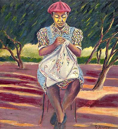 'Woman Sewing' by Gerard Sekoto. 1946