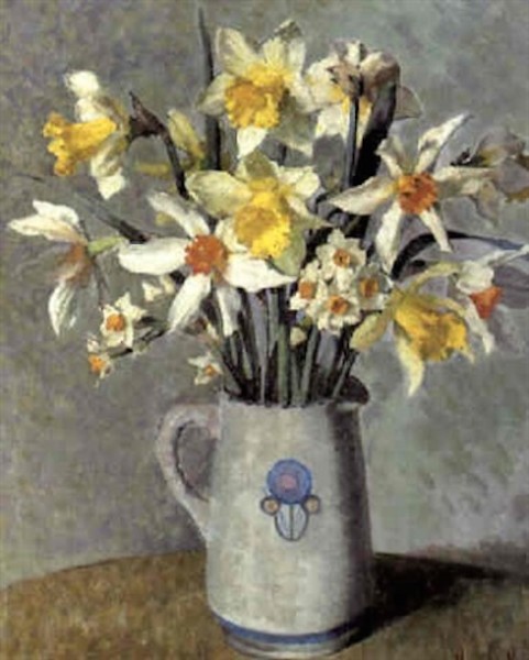 harold-harvey-still-life-of-daffodils-and-narcissi-in-a-white-jug