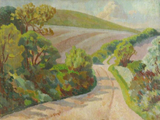 'A Lane in Rolling Countryside, South Downs', Roger Fry. 1918. Somerville College Oxford