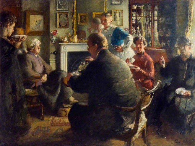 'Mrs Raynes's Tea Party' 1928 by Henry Tonks. Aberdeen Art Gallery