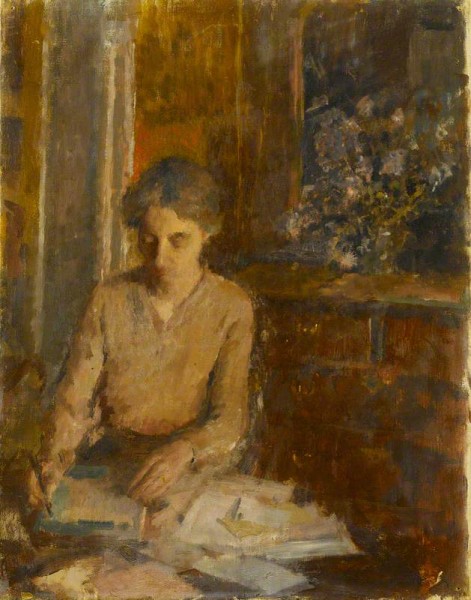 'The floor was gradually covered with sheets of closely written foolscap.' "Woman Writing a Letter" 1939 by Rupert Shephard. Arts Council Collection. 