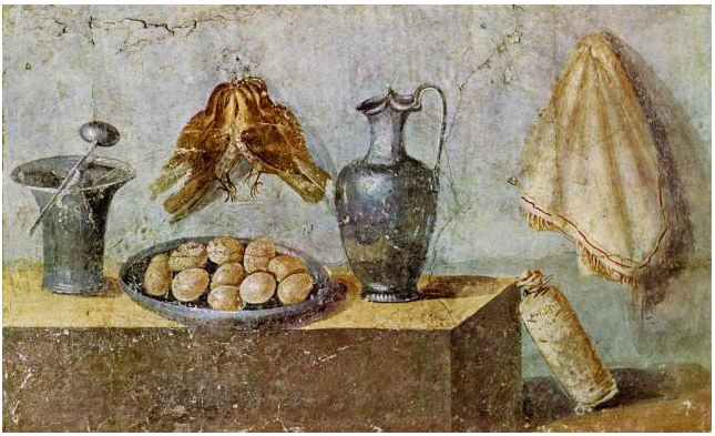 Still-life-with-game-birds-a-dish-od-eggs-a-wine-jug-other-utensils-Pompeii-House-of-Julia-Felix-Archaeological-Museum-of-Naples