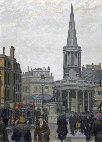  '... she emerged into the top of Regent Street with a sense of escape. She looked at the little church with the candle-snuffer spire. She loved it.' 'The Church of All Souls Langham Place' by Charles Ginner. Fitzwilliam Museum.