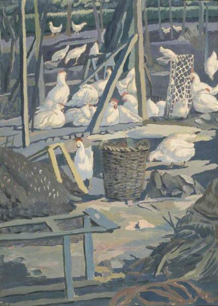 Fowls by Thomas Nash. Manchester Art Gallery. 'The chickens were grumbling at her as if she were an incompetent waitress who had got her orders mixed.'