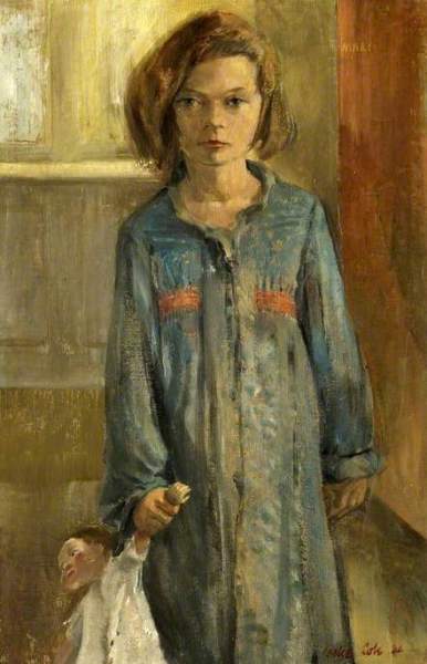 Young girl with a Doll by Leslie Cole.Swindon Art Gallery