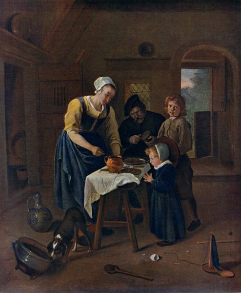 a peasant family at meal time jan steen