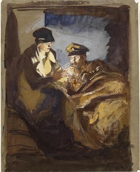 "In an Ambulance" by Olive Mudie-Cook. 1916-18. IWM