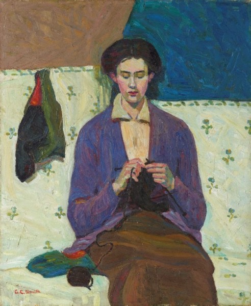 ' ‘… knitting although painful, was comforting. It somehow reassured you. It made you feel like a wife.’ "The Sock Knitter" by Grace Cossington Smith. NSW Art Gallery.
